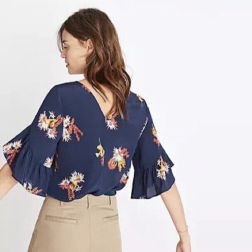 Madewell NWT Silk Ruffle-Sleeve Top in Cactus Flower, M